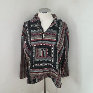 Baja Hoodie Pullover Multi Color Woven Stripe Medium